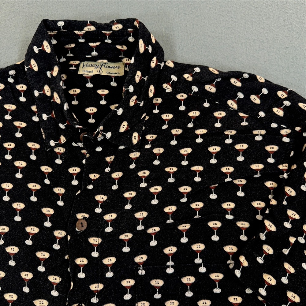 Kenny Flowers Island Classics Mens Large Black Espresso Martini Rayon Shirt